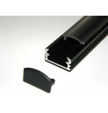 P2 LED profile 1m / 1000mm surface extrusion, anodized aluminium, black, plus diffuser