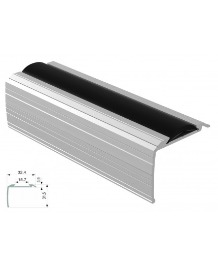 Sample of Bus2 profile step extrusion, anodized aluminium, silver, with rubber insert Sample of Bus2 profile step extrusion, anodized aluminium, silver, with rubber insert