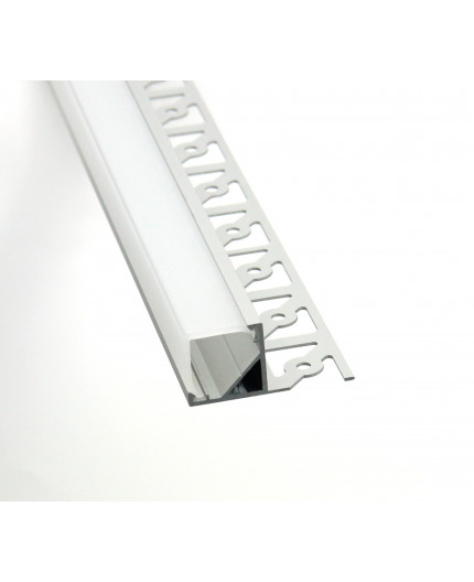 Sample of Corner Plaster-in LED profile 3DC for drywall, set with opal cover Sample of Corner Plaster-in LED profile 3DC for drywall, set with opal cover
