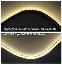Sample of O2 bendable / flexible aluminium LED profile, easy to bend (no tooling required) Sample of O2 bendable / flexible aluminium LED profile, easy to bend (no tooling required)