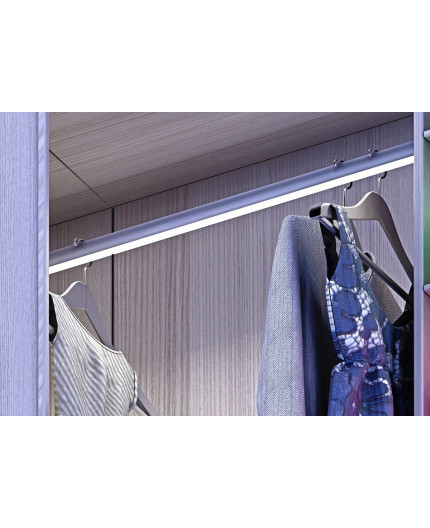 2m W2, Chrome Look, Round Wardrobe Clothes Hanging Rail, LED profile, set with cover and two end holders 2m W2, Chrome Look, Round Wardrobe Clothes Hanging Rail, LED profile, set with cover and two end holders