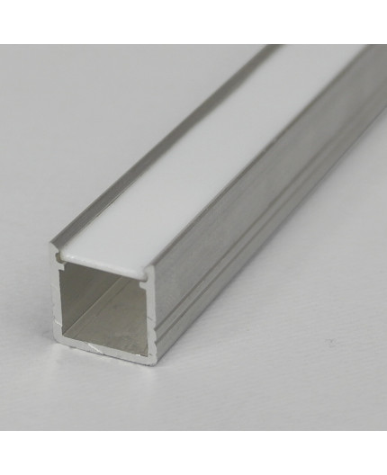 Sample of T2 LED profile (raw aluminium), 12mm x 12mm, set with cover