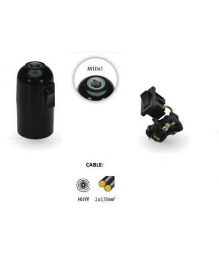 Vintage pendant lamp, bakelite bulb holder E27 with rocker switch, IP20, black Vintage pendant lamp, bakelite bulb holder E27 with rocker switch, IP20, black