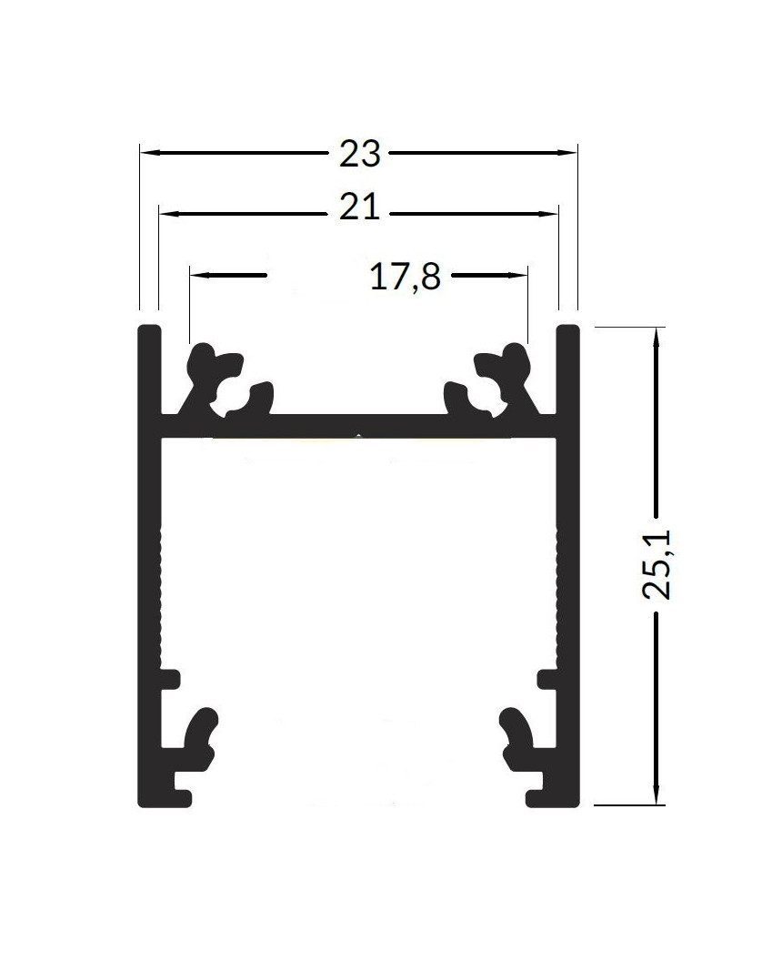 2m / 2000mm TL2 LED profile (anodized, silver), 23mm x 25mm, set with ...