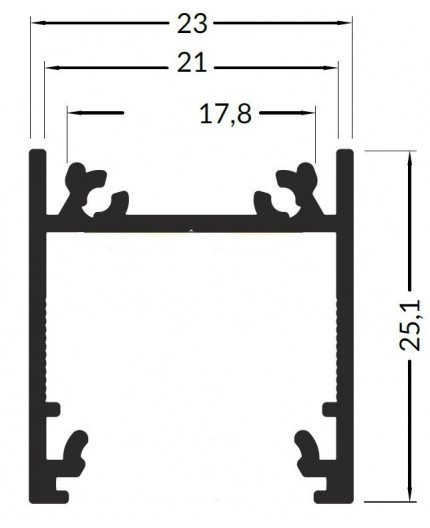 1m TL2 LED profile (anodized, silver), 23mm x 25mm, set with cover 1m TL2 LED profile (anodized, silver), 23mm x 25mm, set with cover