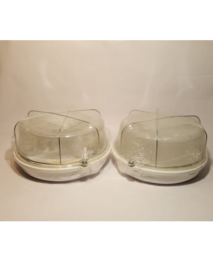 OLIVIA Ceiling / Wall Bulkhead Light Lamp, ES / E27, max.100W, IP54, white bakelite, glass cover, steel cage OLIVIA Ceiling / Wall Bulkhead Light Lamp, ES / E27, max.100W, IP54, white bakelite, glass cover, steel cage