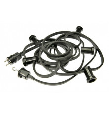 6m Outdoor / Indoor Festoon Lighting String (garland) with 5 bakelite lamp holders E27, IP44, black, hook at the end 6m Outdoor / Indoor Festoon Lighting String (garland) with 5 bakelite lamp holders E27, IP44, black, hook at the end