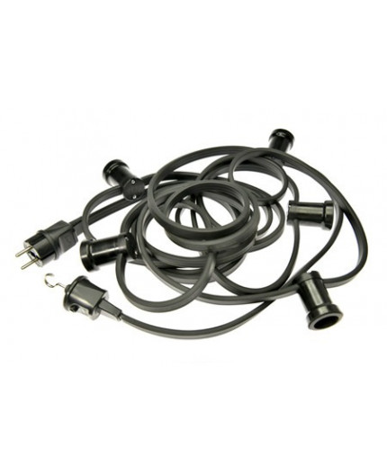 6m Outdoor / Indoor Festoon Lighting String (garland) with 5 bakelite lamp holders E27, IP44, black, hook at the end 6m Outdoor / Indoor Festoon Lighting String (garland) with 5 bakelite lamp holders E27, IP44, black, hook at the end