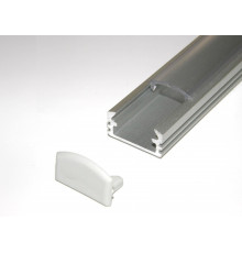 P2 LED profile 1m / 1000mm surface extrusion, anodized aluminium, silver, plus diffuser