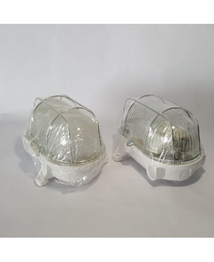 OVAL 60, ES / E27, Bulkhead Light Lamp, IP54, white Bakelite, steel cage, glass cover OVAL 60, ES / E27, Bulkhead Light Lamp, IP54, white Bakelite, steel cage, glass cover