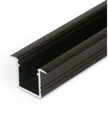 1m recessed T1 LED profile (anodized, black), 12mm x 11.2mm, set with cover