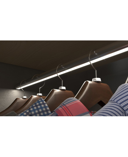 Sample of W2 Anodized Round Wardrobe Clothes Hanging Rail, LED profile, set with cover and two end holders Sample of W2 Anodized Round Wardrobe Clothes Hanging Rail, LED profile, set with cover and two end holders