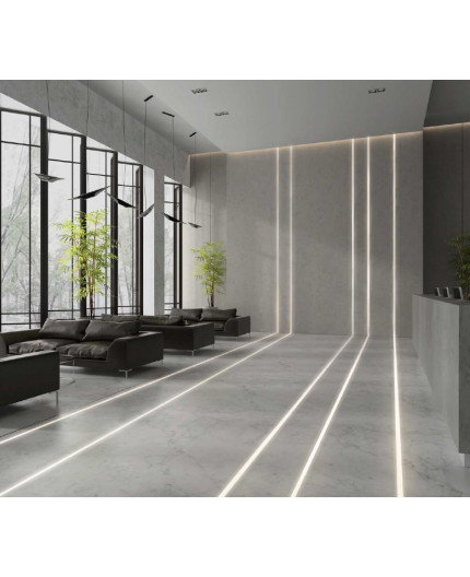 1m TL5 recessed floor LED profile (anodized, silver), set with opal cover 1m TL5 recessed floor LED profile (anodized, silver), set with opal cover