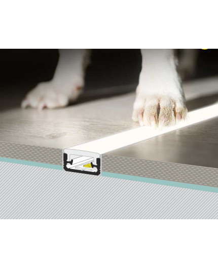 3m TL5 recessed floor LED profile (anodized, silver), set with opal cover 3m TL5 recessed floor LED profile (anodized, silver), set with opal cover