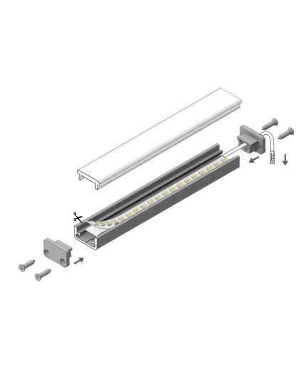 3m TL5 recessed floor LED profile (anodized, silver), set with opal cover 3m TL5 recessed floor LED profile (anodized, silver), set with opal cover