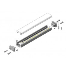 2m TL5 recessed floor LED profile (anodized, silver), set with opal cover 2m TL5 recessed floor LED profile (anodized, silver), set with opal cover