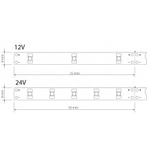 24VDC LED tape, warm white 2700K, 9.6W/m, 120LED/m, 5m, IP20, SMD3528 24VDC LED tape, warm white 2700K, 9.6W/m, 120LED/m, 5m, IP20, SMD3528