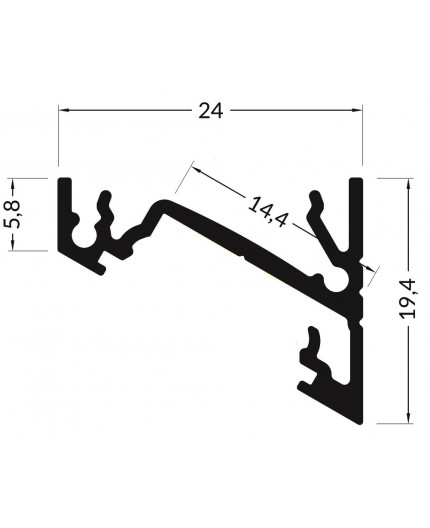 1m T3 LED profile (anodized, black), 24mm x 19mm, set with cover 1m T3 LED profile (anodized, black), 24mm x 19mm, set with cover