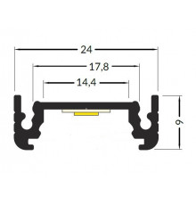 2m TL2F LED profile (anodized, black), 24mm x 9mm, set with cover 2m TL2F LED profile (anodized, black), 24mm x 9mm, set with cover