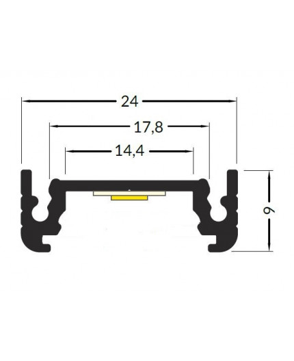 1m TL2F LED profile (anodized, black), 24mm x 9mm, set with cover 1m TL2F LED profile (anodized, black), 24mm x 9mm, set with cover