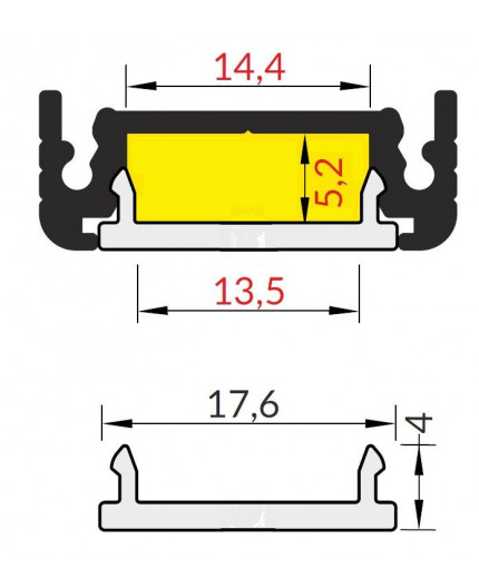 1m TL2F LED profile (anodized, black), 24mm x 9mm, set with cover 1m TL2F LED profile (anodized, black), 24mm x 9mm, set with cover