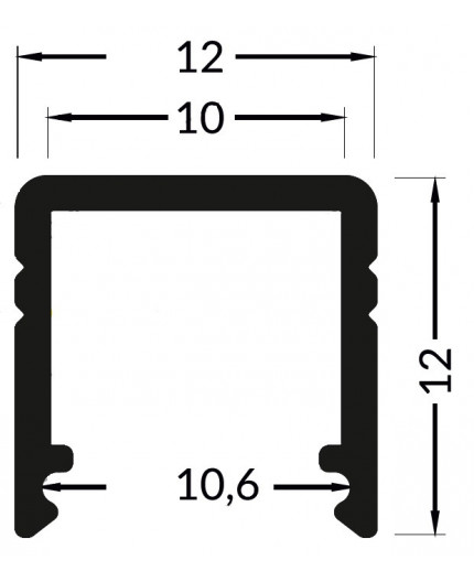 1m LED profile T2 (anodized, black) set with cover 12mm x 12mm 1m LED profile T2 (anodized, black) set with cover 12mm x 12mm