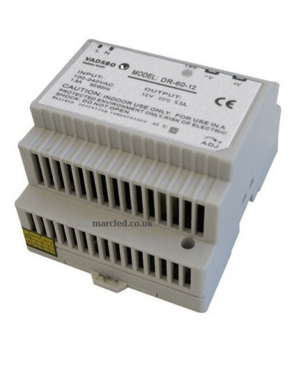 60W 12VDC Switching Power Supply for DIN Rail Mounting, Vadsbo 60W 12VDC Switching Power Supply for DIN Rail Mounting, Vadsbo