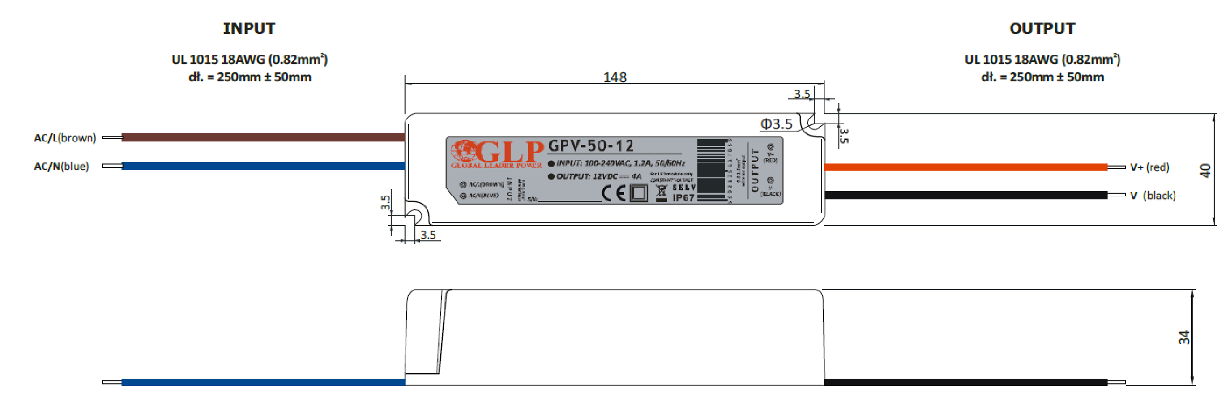 48W 12Vdc Single Output Switching LED Power Supply, GL Power 48W 12Vdc Single Output Switching LED Power Supply, GL Power