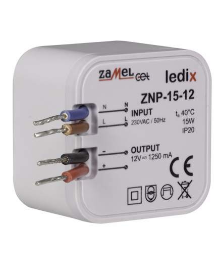 15W 12Vdc LED driver for wall box dia. 60mm, ZNP-15-12 15W 12Vdc LED driver for wall box dia. 60mm, ZNP-15-12