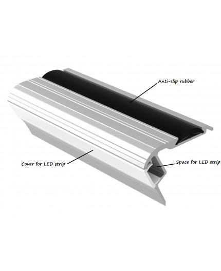 Bus1 LED profile 1.5m / 1500mm, step light extrusion, anodized aluminium, silver, with diffuser and rubber insert Bus1 LED profile 1.5m / 1500mm, step light extrusion, anodized aluminium, silver, with diffuser and rubber insert