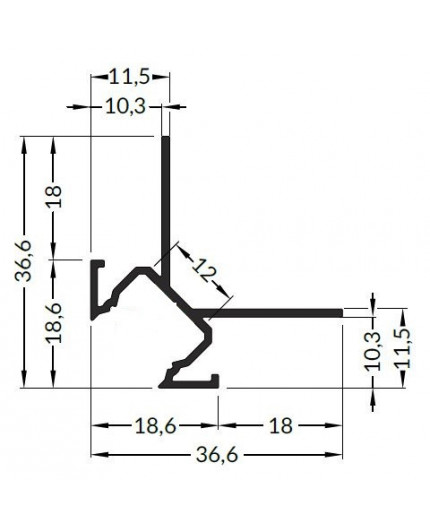 LED profile UNI-TILE12 270deg C PLUS anod. LED profile UNI-TILE12 270deg C PLUS anod.
