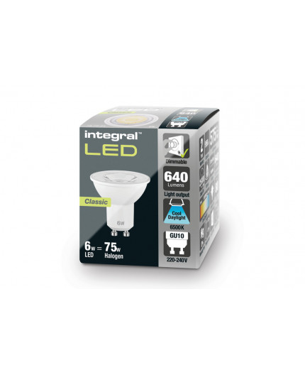 GU10, 5.7w, 660lm, 6500K, Dimmable 36 beam CRI 80 Integral GU10, 5.7w, 660lm, 6500K, Dimmable 36 beam CRI 80 Integral