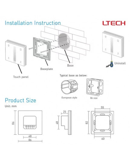Single zone E1 dimming LED strips touch Panel / Controller Ltech Single zone E1 dimming LED strips touch Panel / Controller Ltech