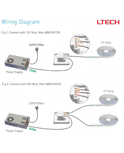 Single / multi zone E2 CCT LED strips touch Panel / Controller Ltech Single / multi zone E2 CCT LED strips touch Panel / Controller Ltech