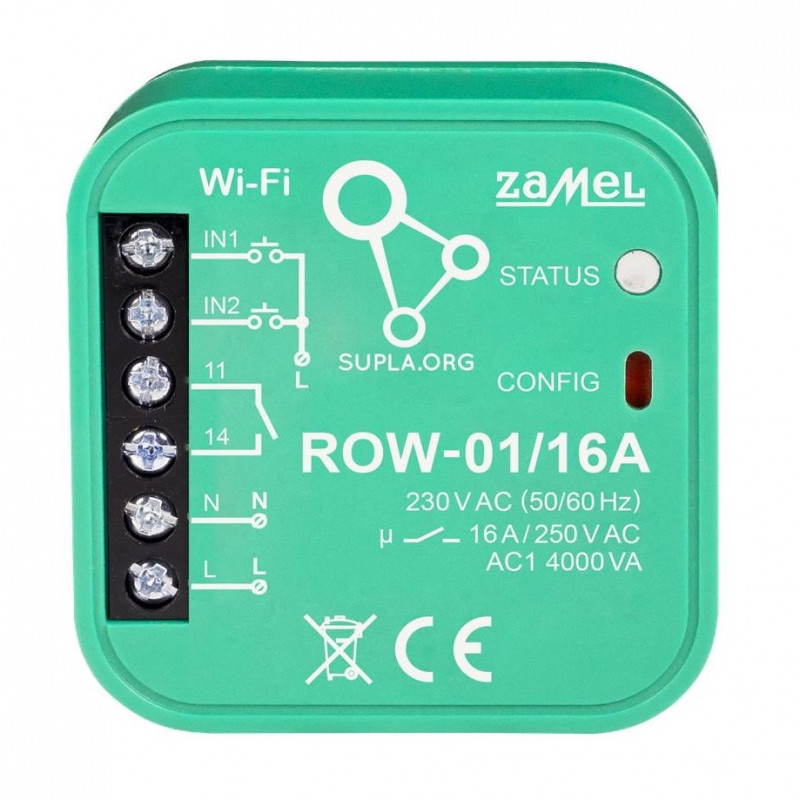 ROW-01/16A, power socket and lights control module, Wi-Fi 1-channel, Supla ROW-01/16A, power socket and lights control module, Wi-Fi 1-channel, Supla