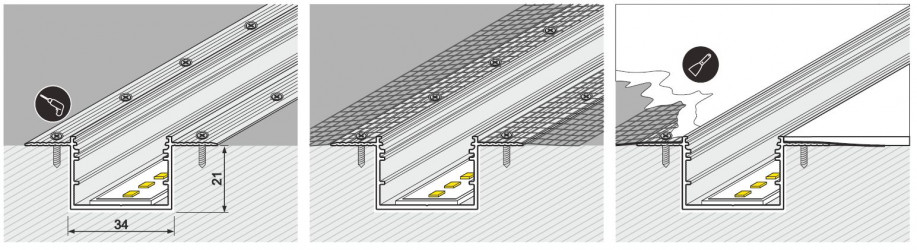 1m Alu-Ceiling Plaster-in LED profile C3 (raw ALU) with cover 1m Alu-Ceiling Plaster-in LED profile C3 (raw ALU) with cover