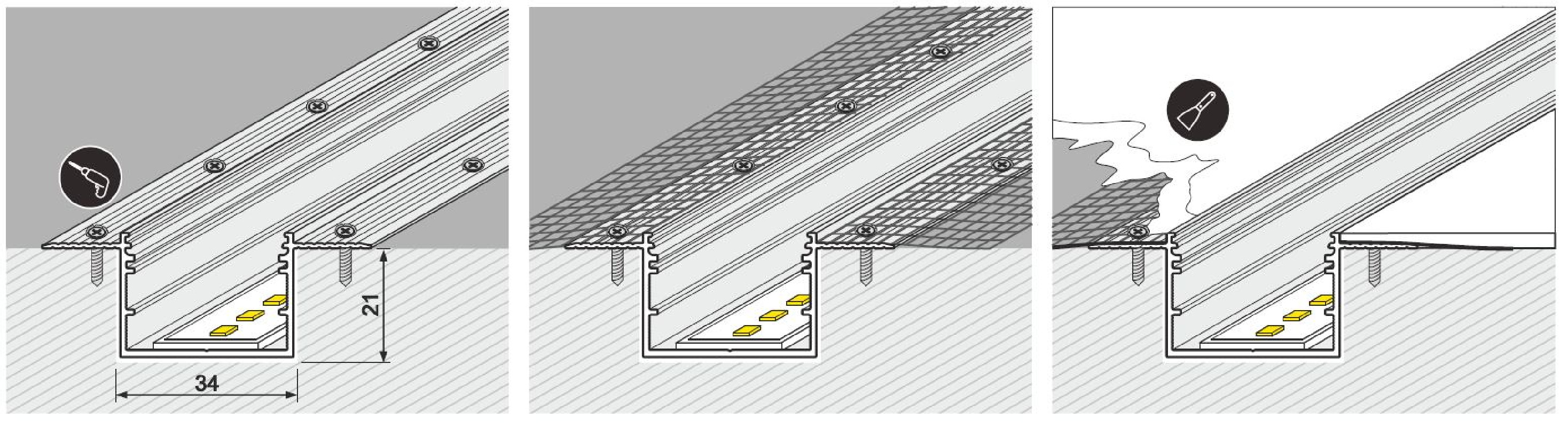 1m Alu-Ceiling Plaster-in LED profile C3 (raw ALU) with cover 1m Alu-Ceiling Plaster-in LED profile C3 (raw ALU) with cover