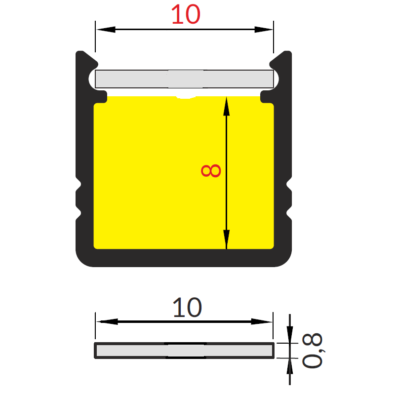 1m T2 LED profile (anodized, silver), 12mm x 12mm, set with cover 1m T2 LED profile (anodized, silver), 12mm x 12mm, set with cover