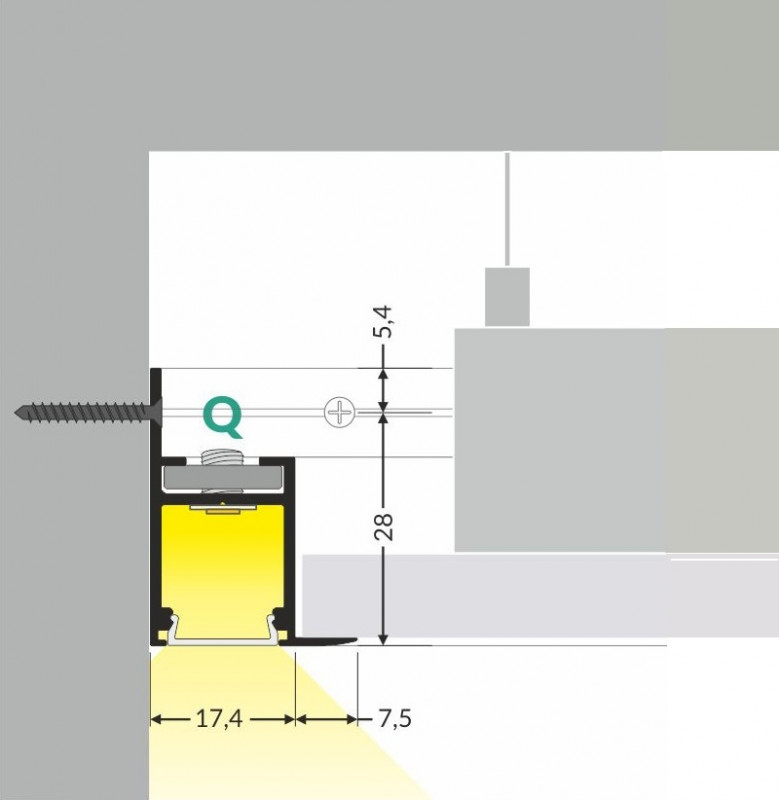 3m Alu-Ceiling LED profile C1 (raw alu) with diffuser for plasterboard, wall and ceiling wash 3m Alu-Ceiling LED profile C1 (raw alu) with diffuser for plasterboard, wall and ceiling wash