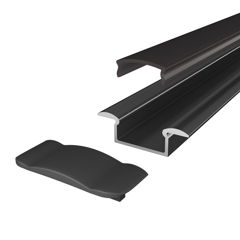 1m black painted recessed E1 LED aluminium extrusion with diffuser 1m black painted recessed E1 LED aluminium extrusion with diffuser