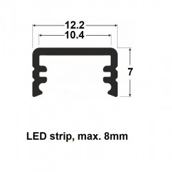 1m LED profile MT2 (silver anodized), 12mm x 7mm, set with cover 1m LED profile MT2 (silver anodized), 12mm x 7mm, set with cover