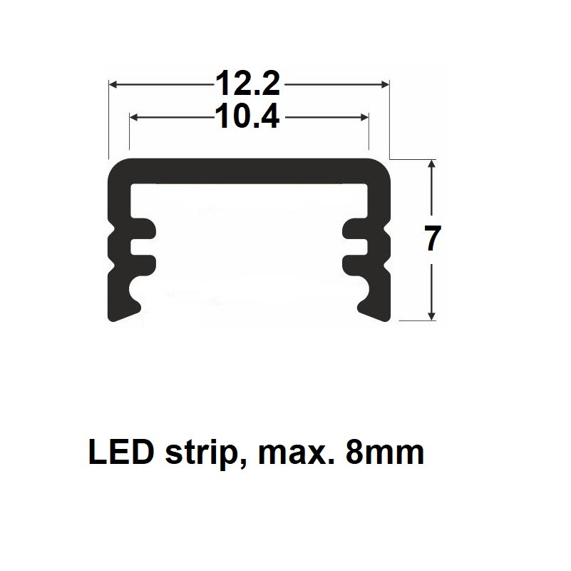 2m LED profile MT2 (black anodized), 12mm x 7mm, set with cover 2m LED profile MT2 (black anodized), 12mm x 7mm, set with cover