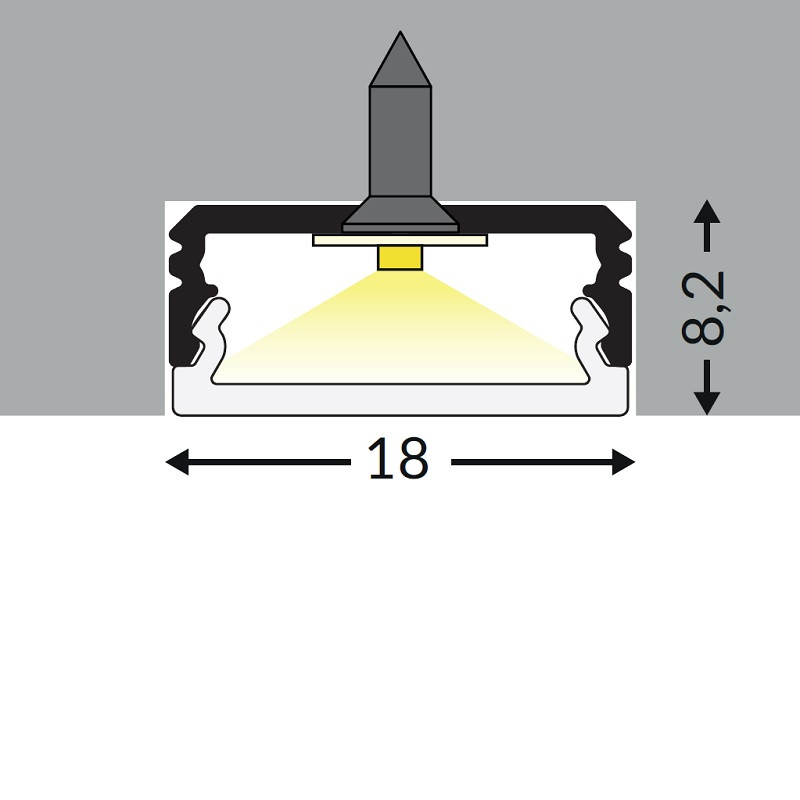 2m T22L LED profile (anodized, silver), 18mm x 8mm, set with cover 2m T22L LED profile (anodized, silver), 18mm x 8mm, set with cover