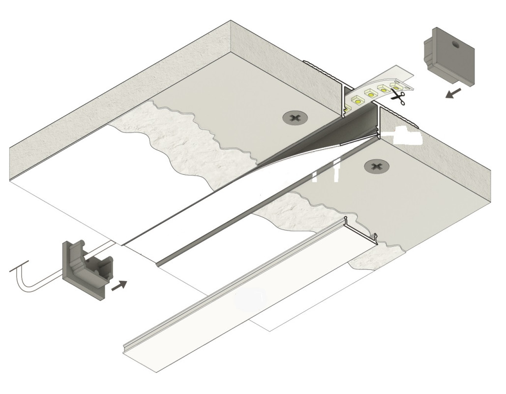 2m Plaster-in LED profile C3P for ceiling and drywall, with cover 2m Plaster-in LED profile C3P for ceiling and drywall, with cover