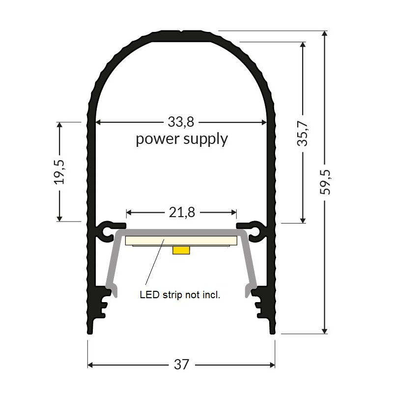 1m LED profile U2 (black, painted) 37mm x 60mm, suspended kit 1m LED profile U2 (black, painted) 37mm x 60mm, suspended kit