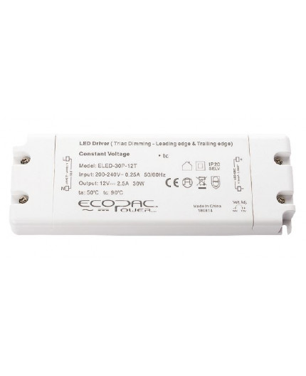 24Vdc 30W Triac dimmable (leading / trailing edge) LED driver, ELED-30P-24T, Premium 24Vdc 30W Triac dimmable (leading / trailing edge) LED driver, ELED-30P-24T, Premium
