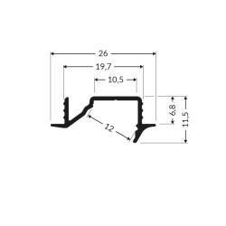 2m recessed T1MD LED profile (anodized, black), set with cover 2m recessed T1MD LED profile (anodized, black), set with cover