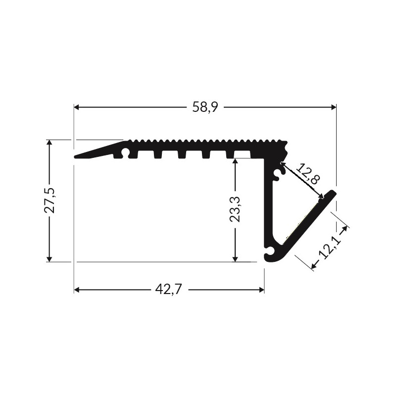1m UP-Step LED profile (anodized, black), set with opal cover 1m UP-Step LED profile (anodized, black), set with opal cover