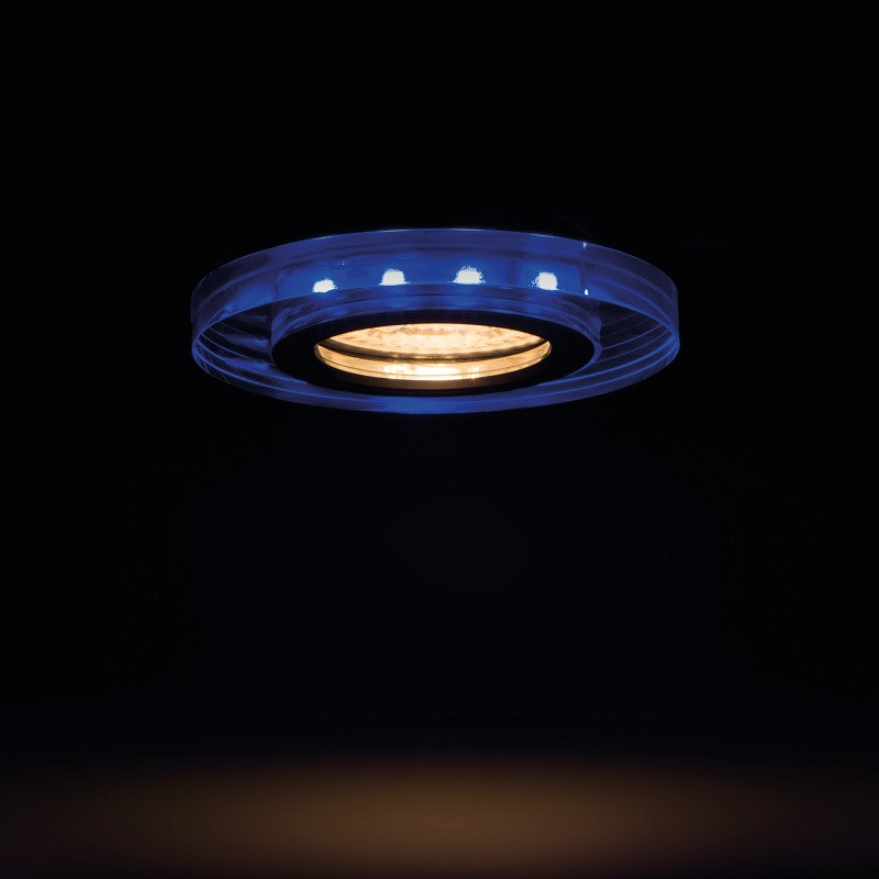 With blue decorative LEDs, GU10 ceiling-mounted glass spotlight fitting With blue decorative LEDs, GU10 ceiling-mounted glass spotlight fitting