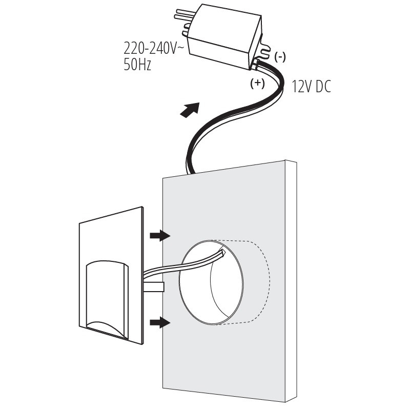 12VDC 0.8W 3000K White Staircase LED Light Fitting 12VDC 0.8W 3000K White Staircase LED Light Fitting